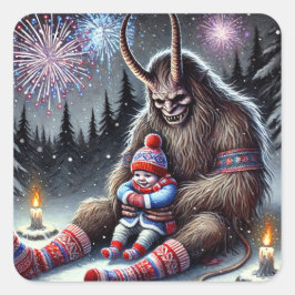Happy New Year Krampus Quadratischer Aufkleber