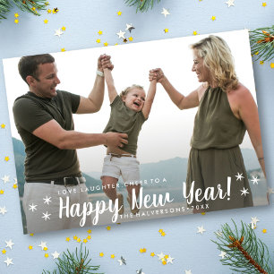 Happy New Year Liebe Laghter Gediegenes Foto Feiertagskarte