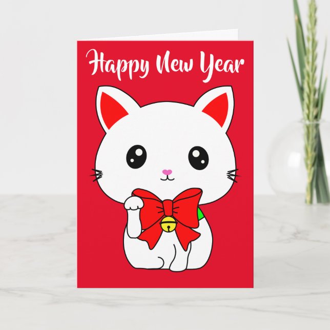 Happy New Year Lucky Cat Karte (Vorderseite)