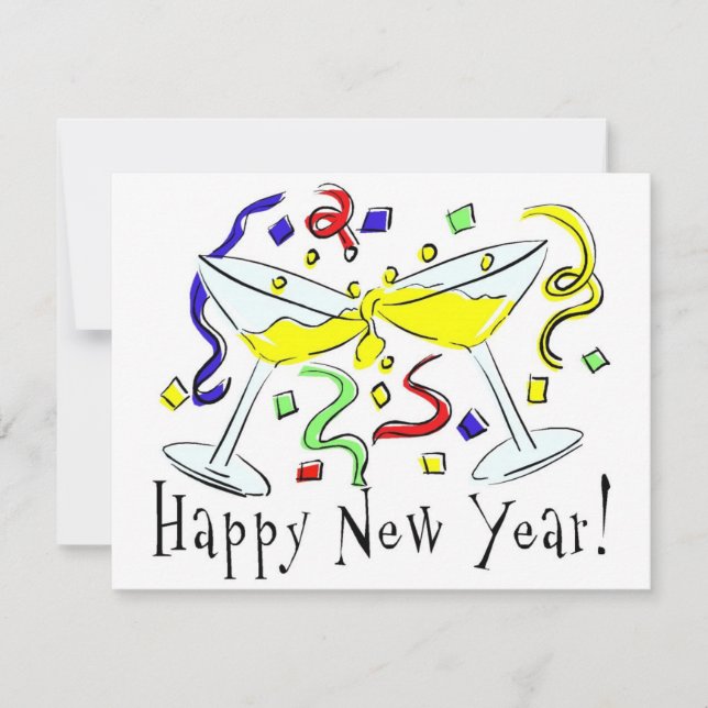 Happy New Year Martini Glasses Feiertagskarte (Vorderseite)
