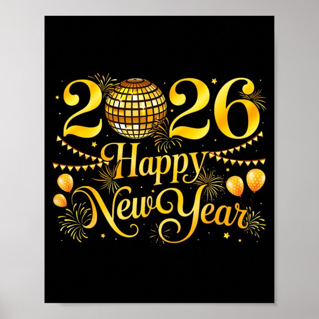 Happy New Year Matching New Year Eve Party Disco B Poster (Vorne)