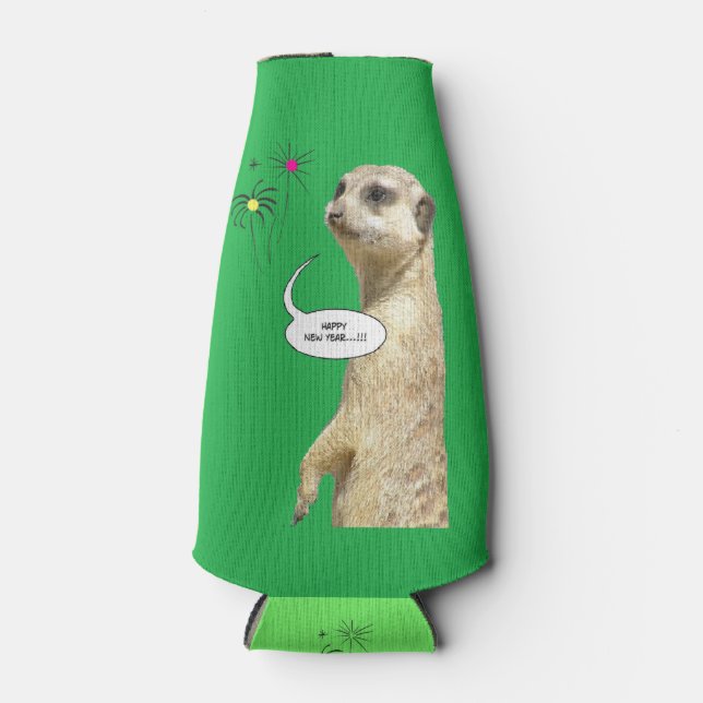 Happy New Year Meerkat Flasche Cooler Grün Flaschenkühler (Vorderseite)