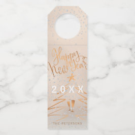 Happy New Year Metallic Kupfer Rose Gold Flaschenanhänger