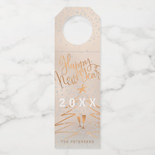 Happy New Year Metallic Kupfer Rose Gold Flaschenanhänger