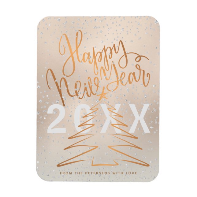 Happy New Year Metallic Kupfer Rose Gold Magnet (Vertikal)