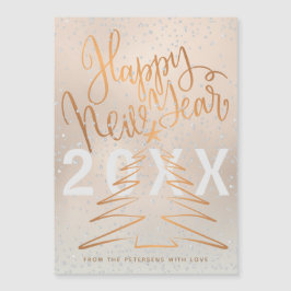 Happy New Year Metallic Kupfer Rose Gold Magnetkarte