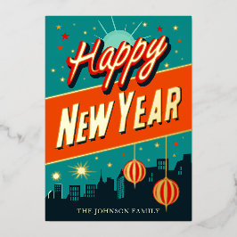 Happy New Year Mid Century Modern Folien Feiertagskarte