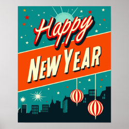 Happy New Year Mid Century Modern Style Poster
