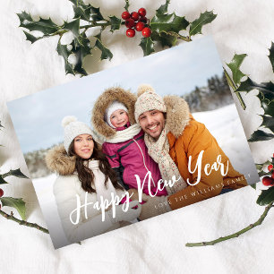 Happy New Year Minimalistisch Chic Foto Card 4 Einladung