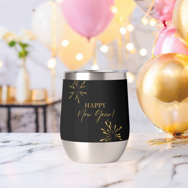 Happy New Year minimalistische Feuerwerk schwarz (Junggesellenabschied)