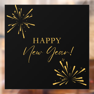 Happy New Year minimalistische Feuerwerk schwarz Fensteraufkleber