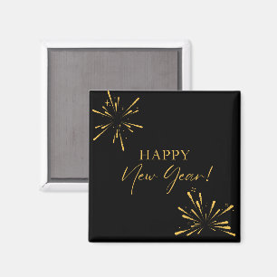 Happy New Year minimalistische Feuerwerk schwarz Magnet