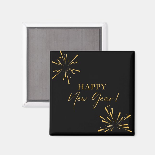Happy New Year minimalistische Feuerwerk schwarz Magnet (Vorderseite/Rückseite)