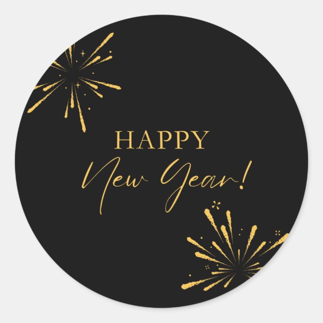 Happy New Year minimalistische Feuerwerk schwarz Runder Aufkleber (Vorderseite)