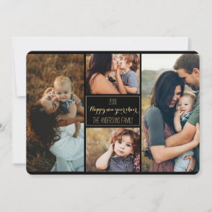 Happy New Year Modern Family Foto Collage Review Feiertagskarte