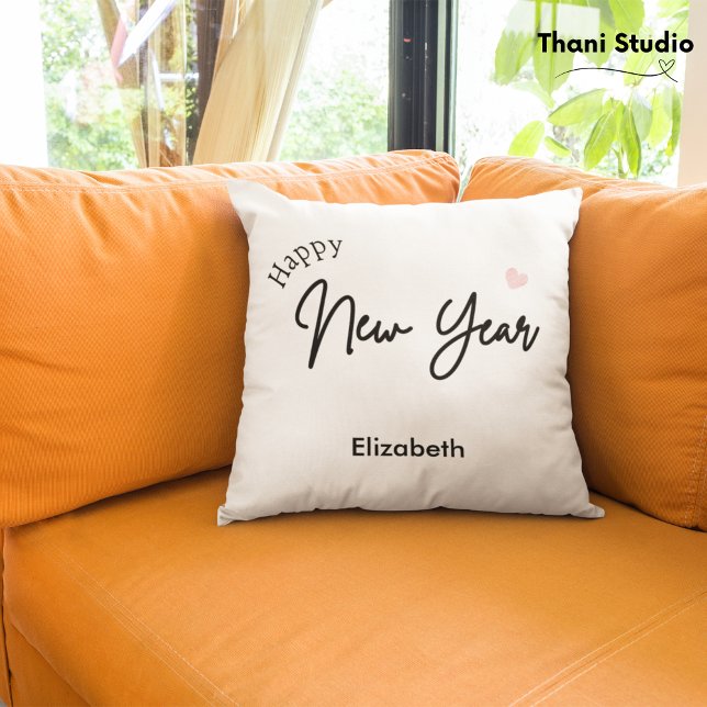 Happy New Year Modern Minimalistisch Typografy Kissen (Von Creator hochgeladen)