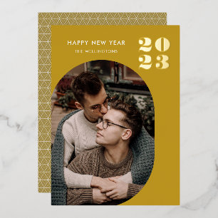 Happy New Year Modern Ochre Foto Gold Folien Feiertagskarte