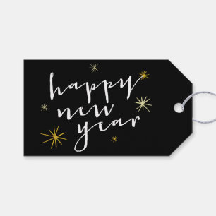Happy New Year Modern Script Chic Gold Sternexplos Geschenkanhänger