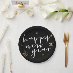 Happy New Year Modern Script Chic Gold Sternexplos Pappteller