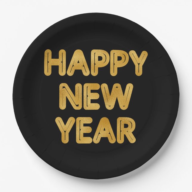 Happy New Year Modern Typografy Pappteller (Vorderseite)