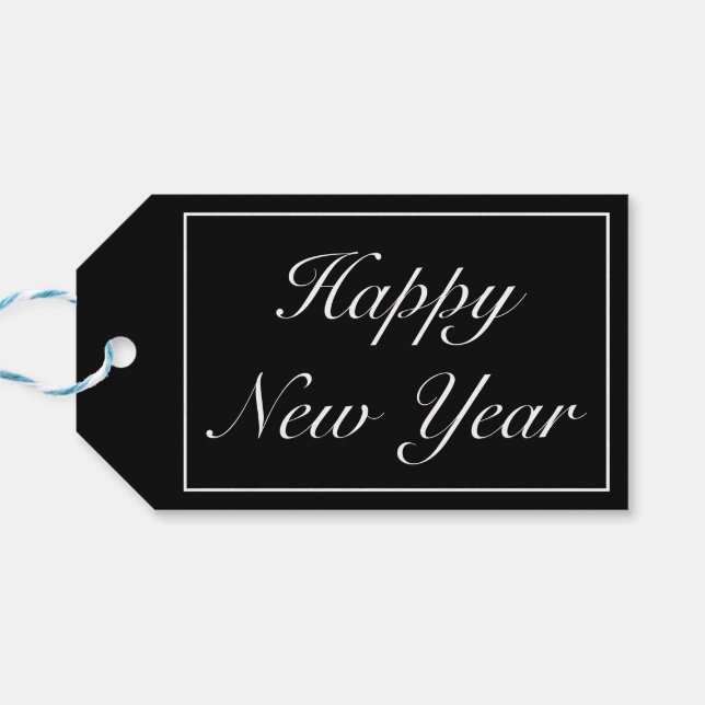 Happy new Year Modernes Minimalistisches Schwarz-w Geschenkanhänger (Rückseite Horizontal)