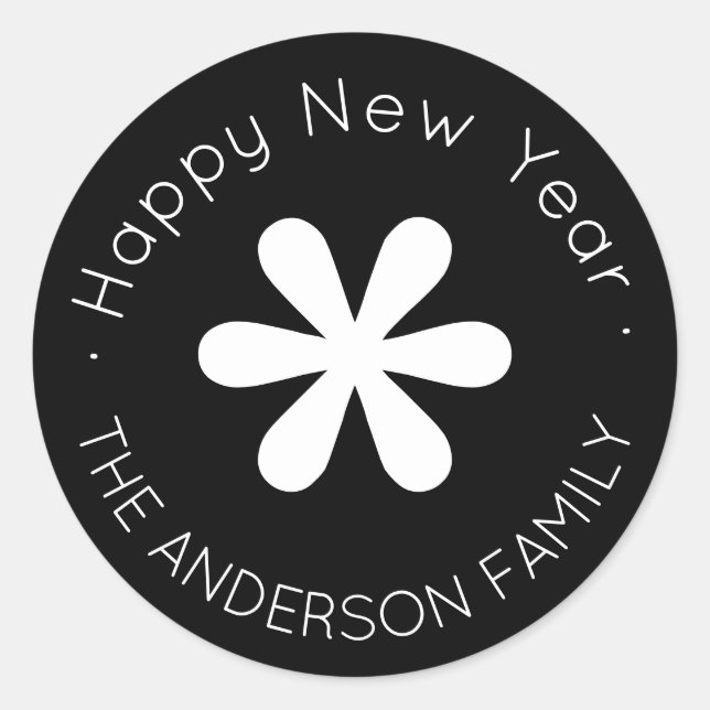 Happy New Year Monogram | Schwarz Runder Aufkleber (Vorderseite)