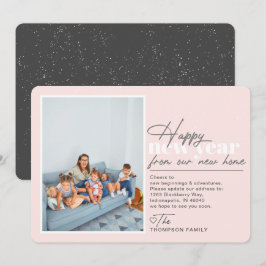 Happy New Year Moving Announcement Blush Foto Feiertagskarte