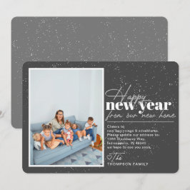 Happy New Year Moving Announcement Gray Foto Feiertagskarte
