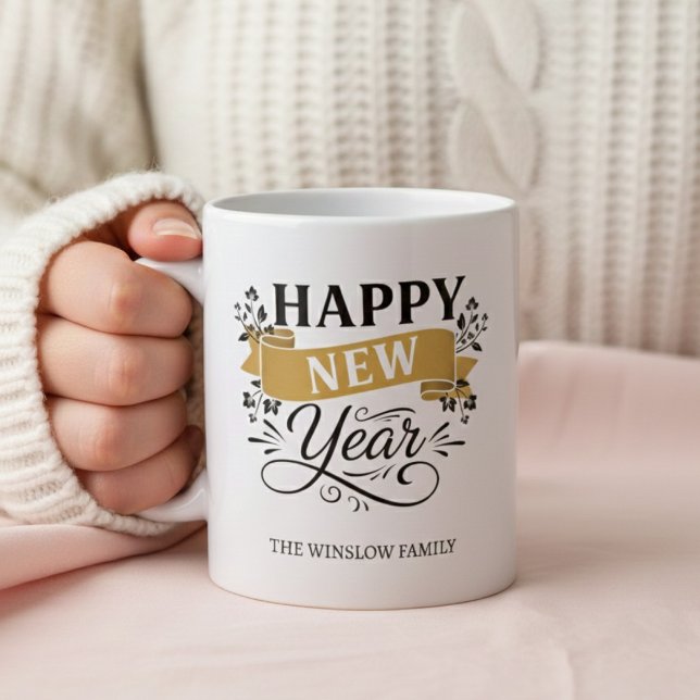 Happy New Year Mug Personalized Family Name custom (Créateur téléchargé)