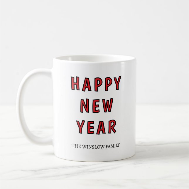 Happy New Year Mug Personalized Family Name custom Kaffeetasse (Links)