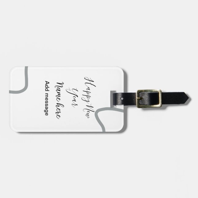 Happy new year name message gray simple holiday  gepäckanhänger (Vorderseite horizontal)