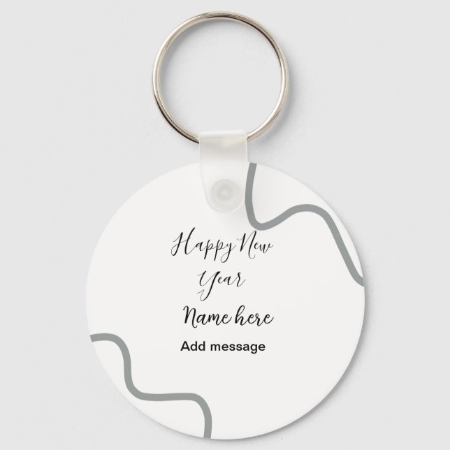Happy new year name message gray simple holiday  schlüsselanhänger (Vorderseite)