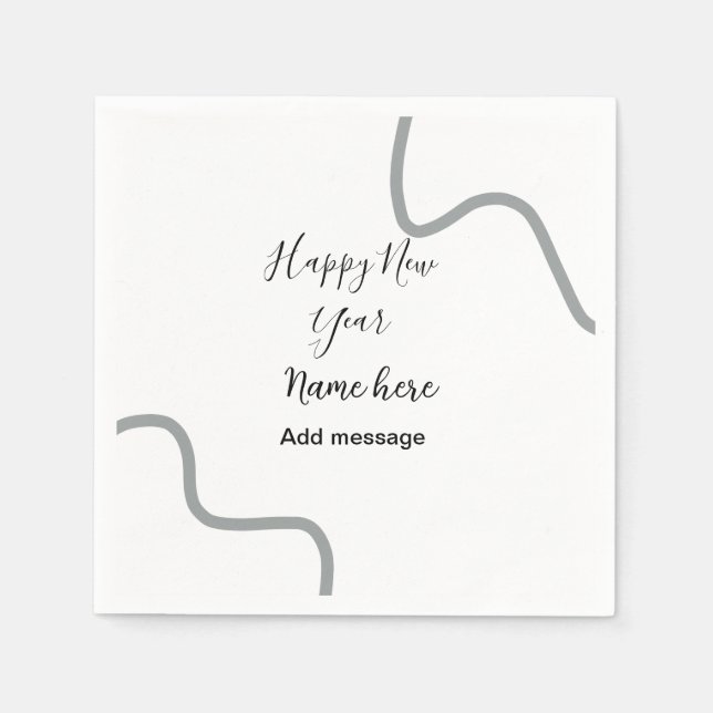 Happy new year name message gray simple holiday  serviette (Vorderseite)