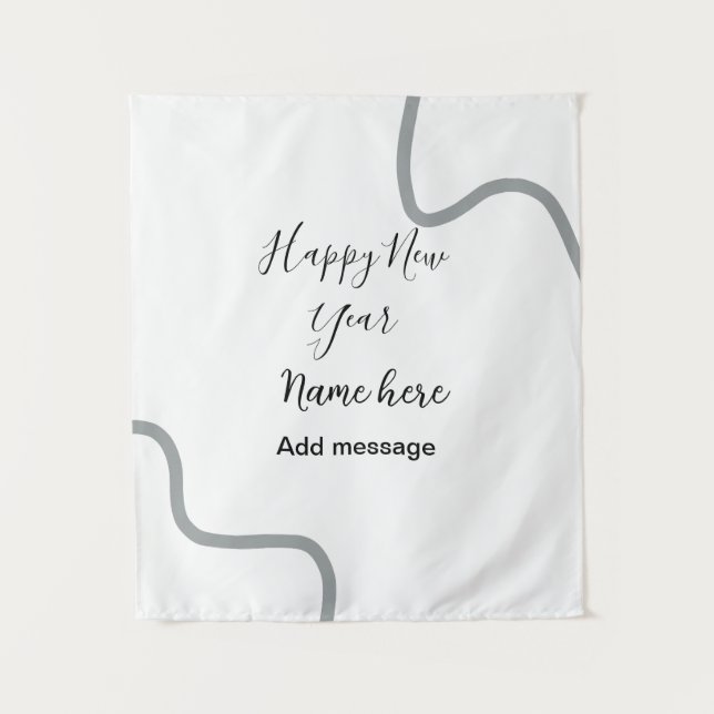 Happy new year name message gray simple holiday  wandteppich (Vorderseite)