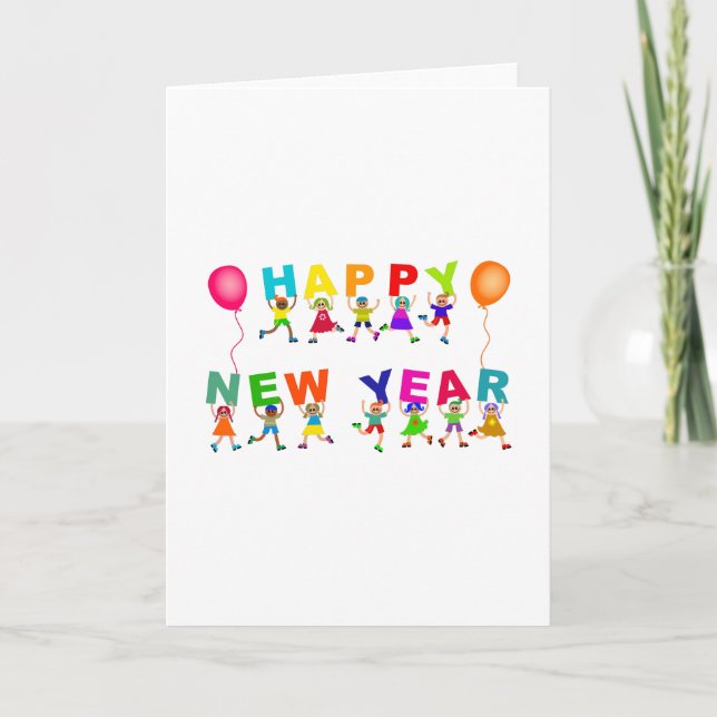 Happy New Year Niedlich Cartoon Diverse Kids Text Karte (Vorderseite)