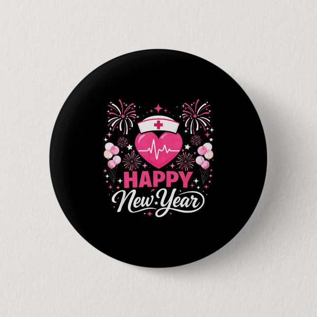 Happy New Year Nurse Crew Heartbeat Medical Celebr Button (Vorderseite)