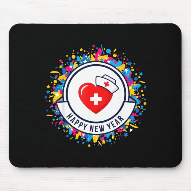 Happy New Year Nurse Shirt Cute Nk Heartbeat Medic Mousepad (Vorne)