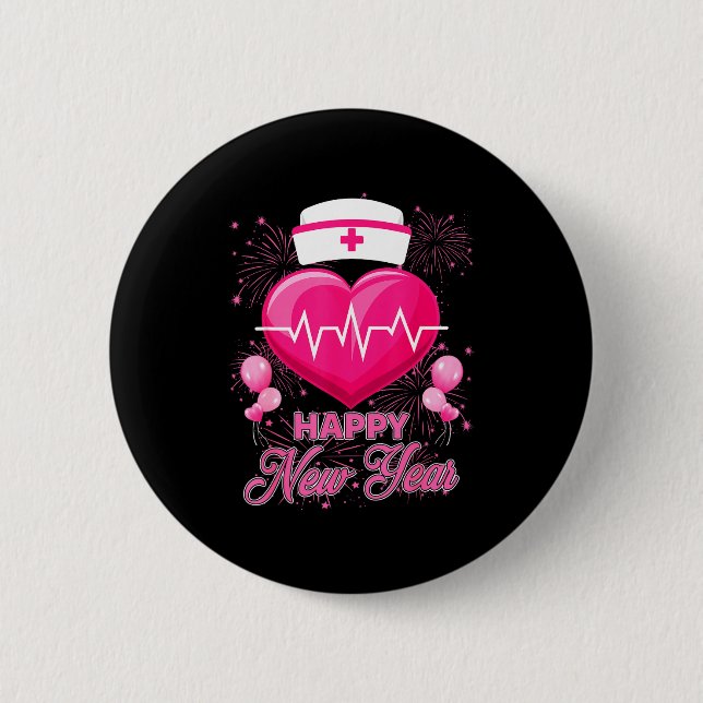 Happy New Year Nurses Heartbeat New Years Eve Part Button (Vorderseite)