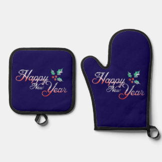 Happy New Year Ofenhandschuh & Topflappen-Set