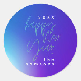 Happy New Year | Ombre Gradient | Farbiger Horizon Runder Aufkleber