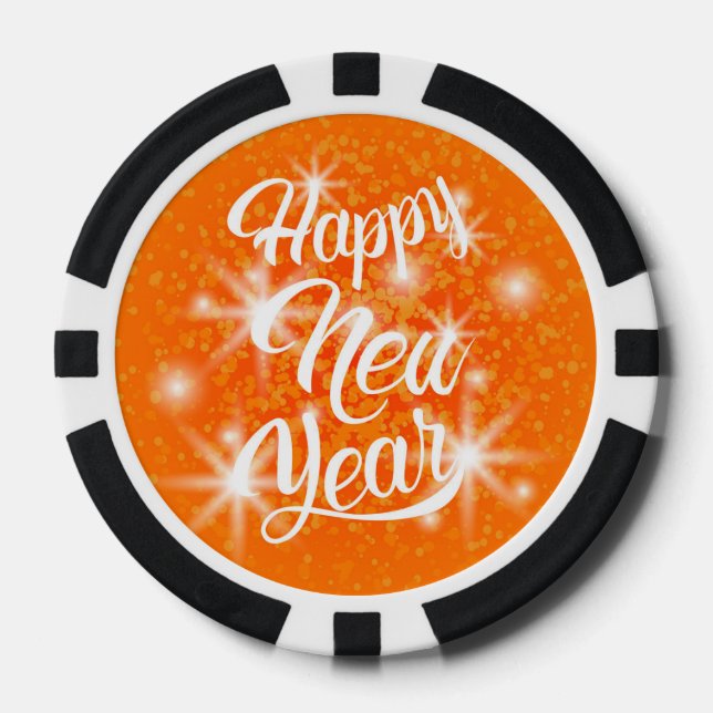 Happy New Year Orange Watercolor Spritzer Pokerchips (Vorderseite)