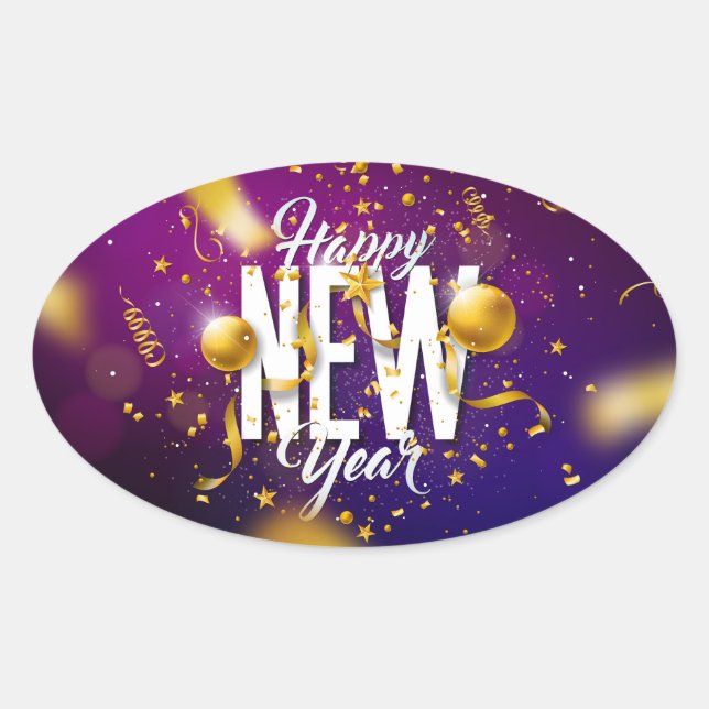Happy New Year Oval Sticker (Vorderseite)