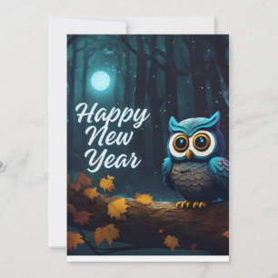 Happy New Year Owls auf Branch Cartoon Feiertagskarte