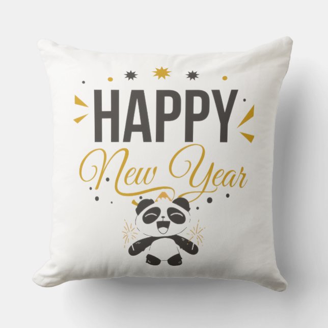 Happy New Year Panda Throw Pillow Kissen (Vorderseite)