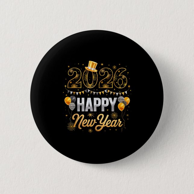 Happy New Year Party 2026 Ballon Family Matching M Button (Vorderseite)