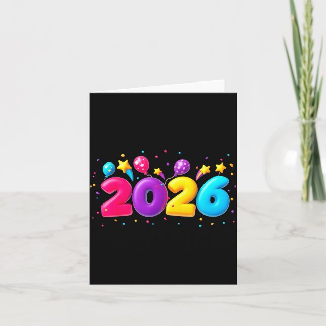 Happy New Year Party 2026 Ballon Family Matching M Karte (Vorderseite)