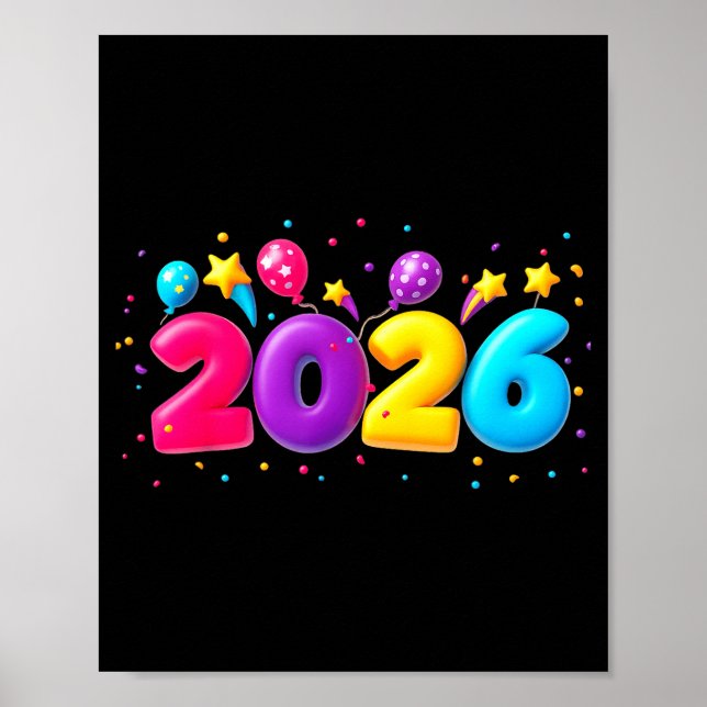 Happy New Year Party 2026 Ballon Family Matching M Poster (Vorne)