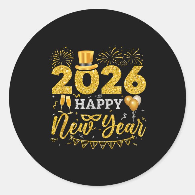 Happy New Year Party 2026 Ballon Family Matching M Runder Aufkleber (Vorderseite)
