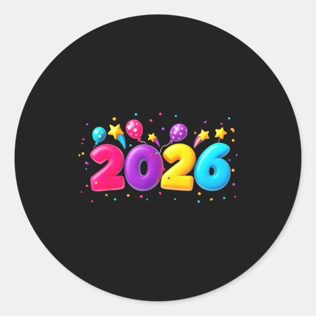 Happy New Year Party 2026 Ballon Family Matching M Runder Aufkleber (Vorderseite)
