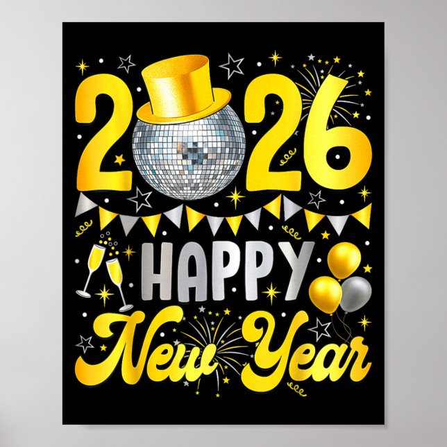 Happy New Year Party 2026 Balloon Family Matching  Poster (Vorne)